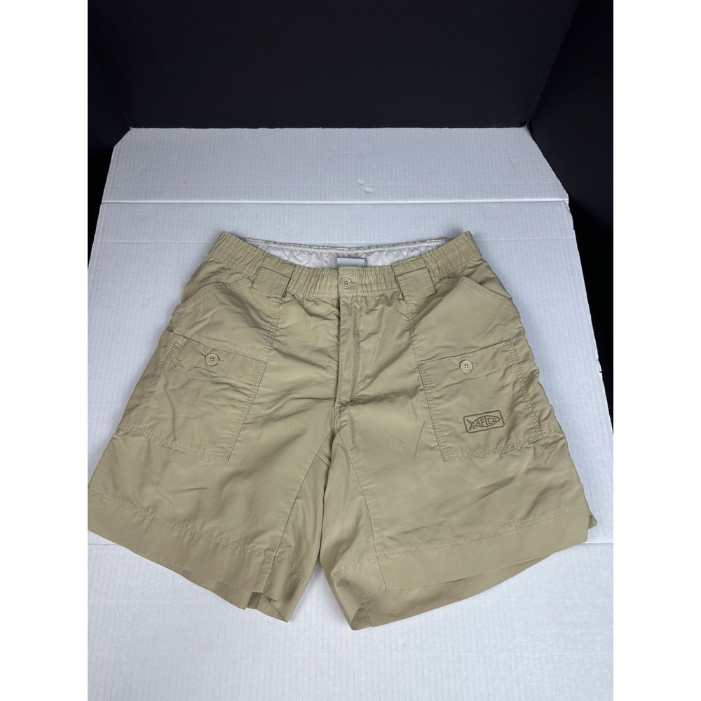 AFTCO Cargo Fishing Shorts Size 28 Tan Khaki Nylon 8" Inseam Outdoor